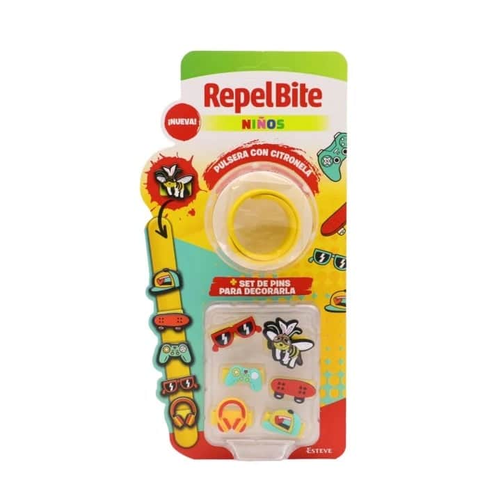 RepelBite Niños Pulsera con Citronela Amarilla + Set de Pins