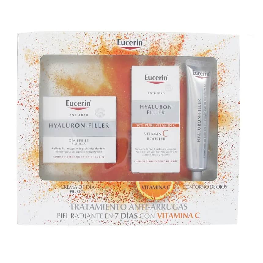 Eucerin Hyaluron-Filler + Volume-Lift Pack Crema de Día Piel Seca 50ml + Vitamin C Booster 8ml + Contorno de Ojos 15ml