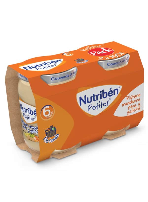 Nutribén Potito Plátano Mandarina Pera y Galleta 2x190g