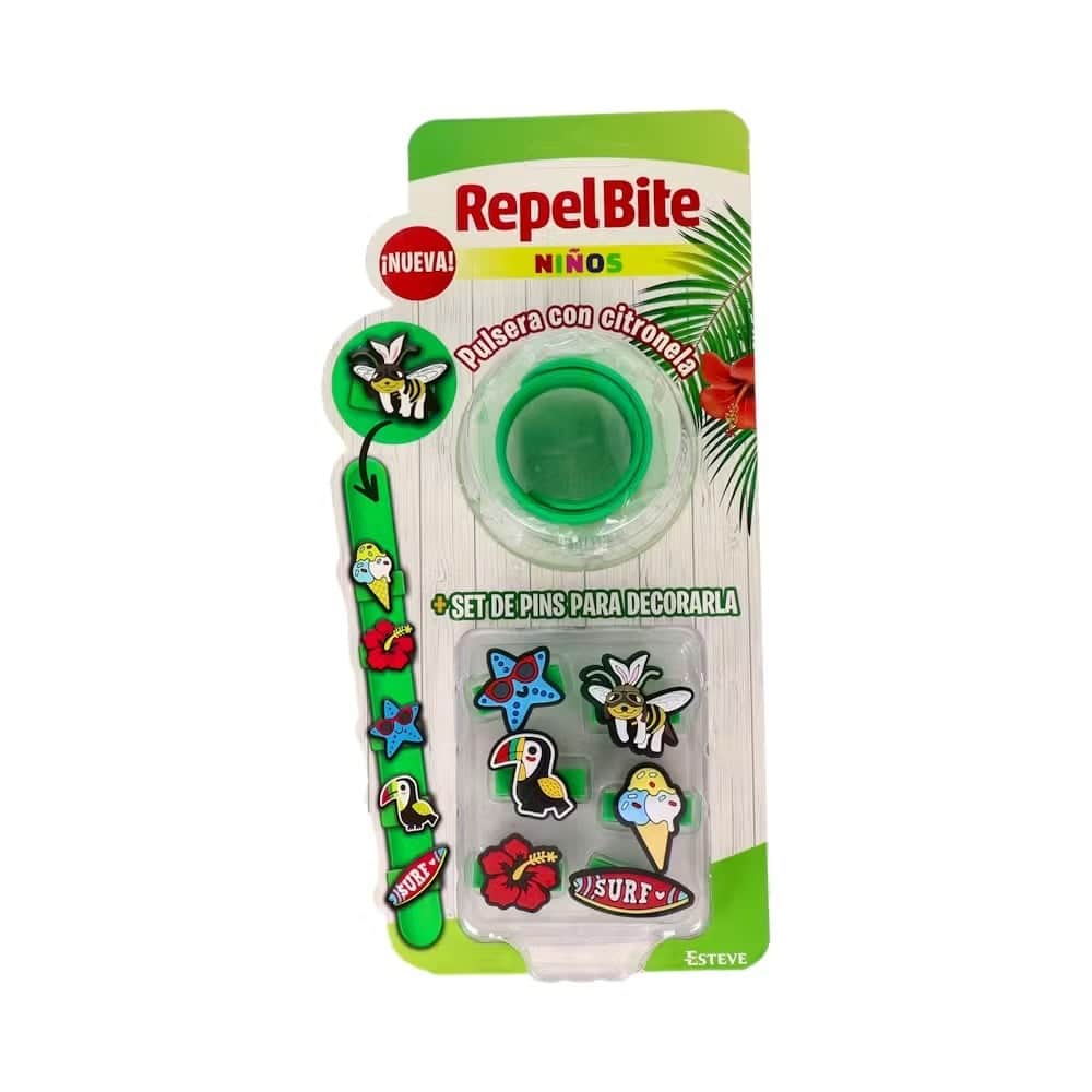 RepelBite Niños Pulsera con Citronela Verde + Set de Pins